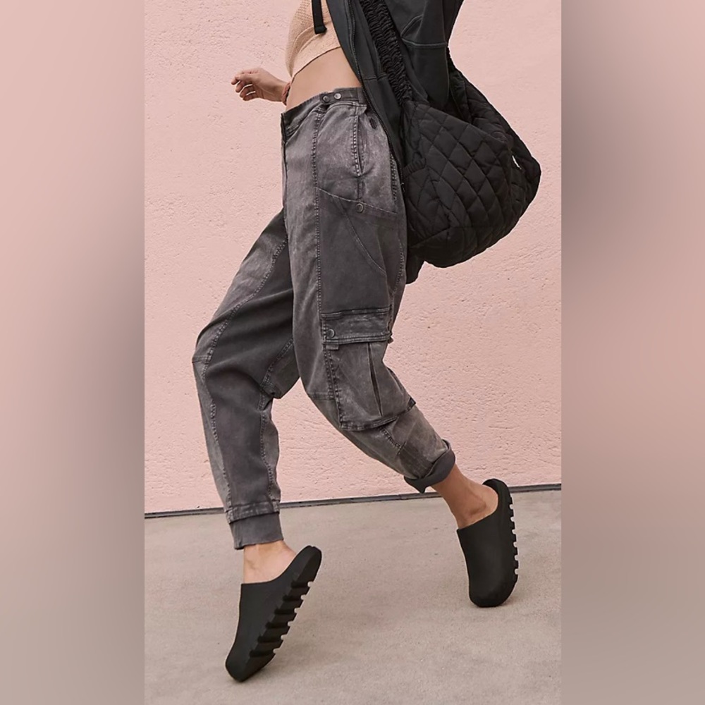 Free People Washed Gray Cargo Jogger Pants